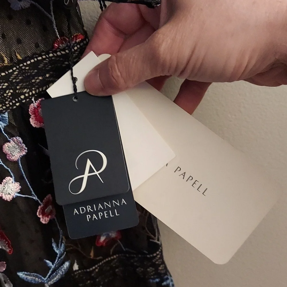 ADRIANNA PAPELL Black Floral Embroidered Tiered Fit Off-the-Shoulder Dress NEW 6 - Picture 9 of 15